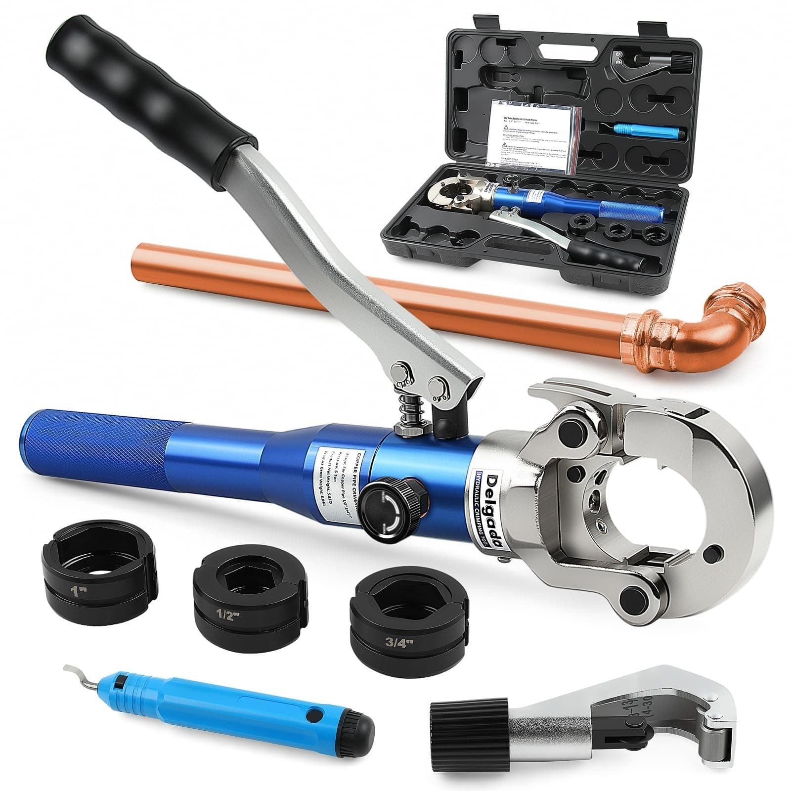 Delgada Copper Propress Tool Hydraulic Copper Pipe Crimping Tool with 1/2" 3/4" - Image 1