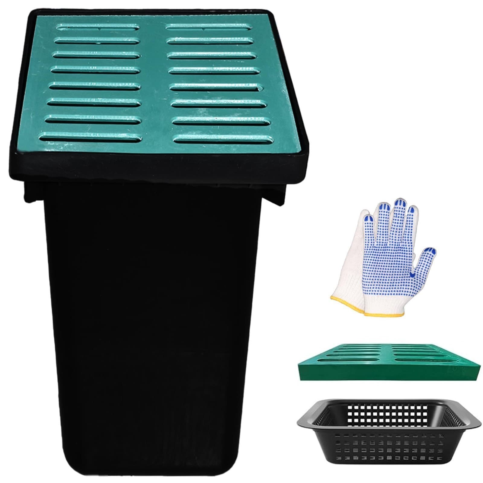 Catch Basin for Drainage with Fiber Glass Grate 17x17x24 inch Large Drainage - Image 1