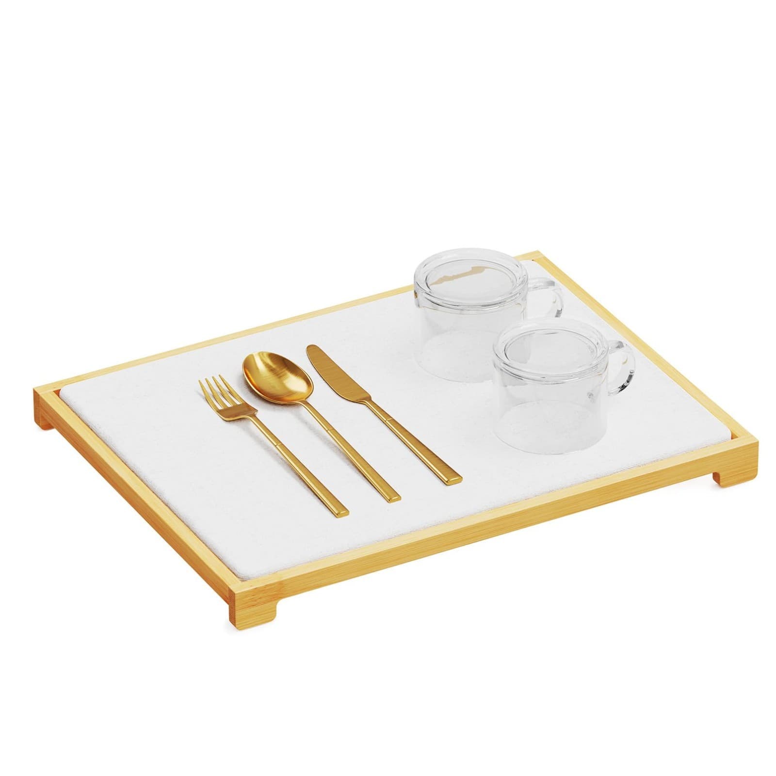 SpaceAid Bamboo Rack Dish Pad, Instant Dry Diatomaceous Earth Mat for Kitchen Co - Image 1