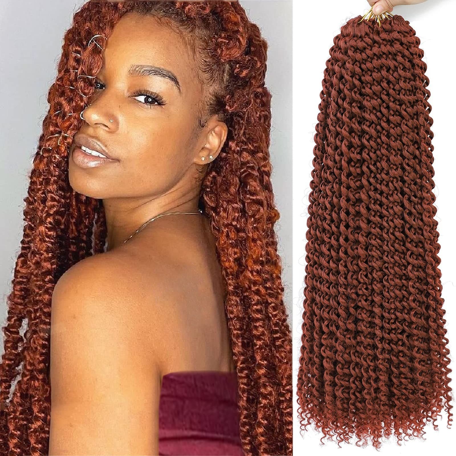 Passion Twist Hair Copper Red 24 Inch 8 Packs Water Wave Crochet Hair For Women - Image 1