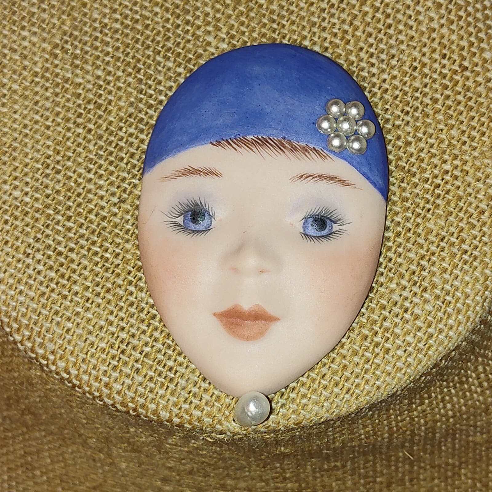Vintage HandPainted Porcelain Flapper Face Brooch Pin Signed Eloise - Image 1