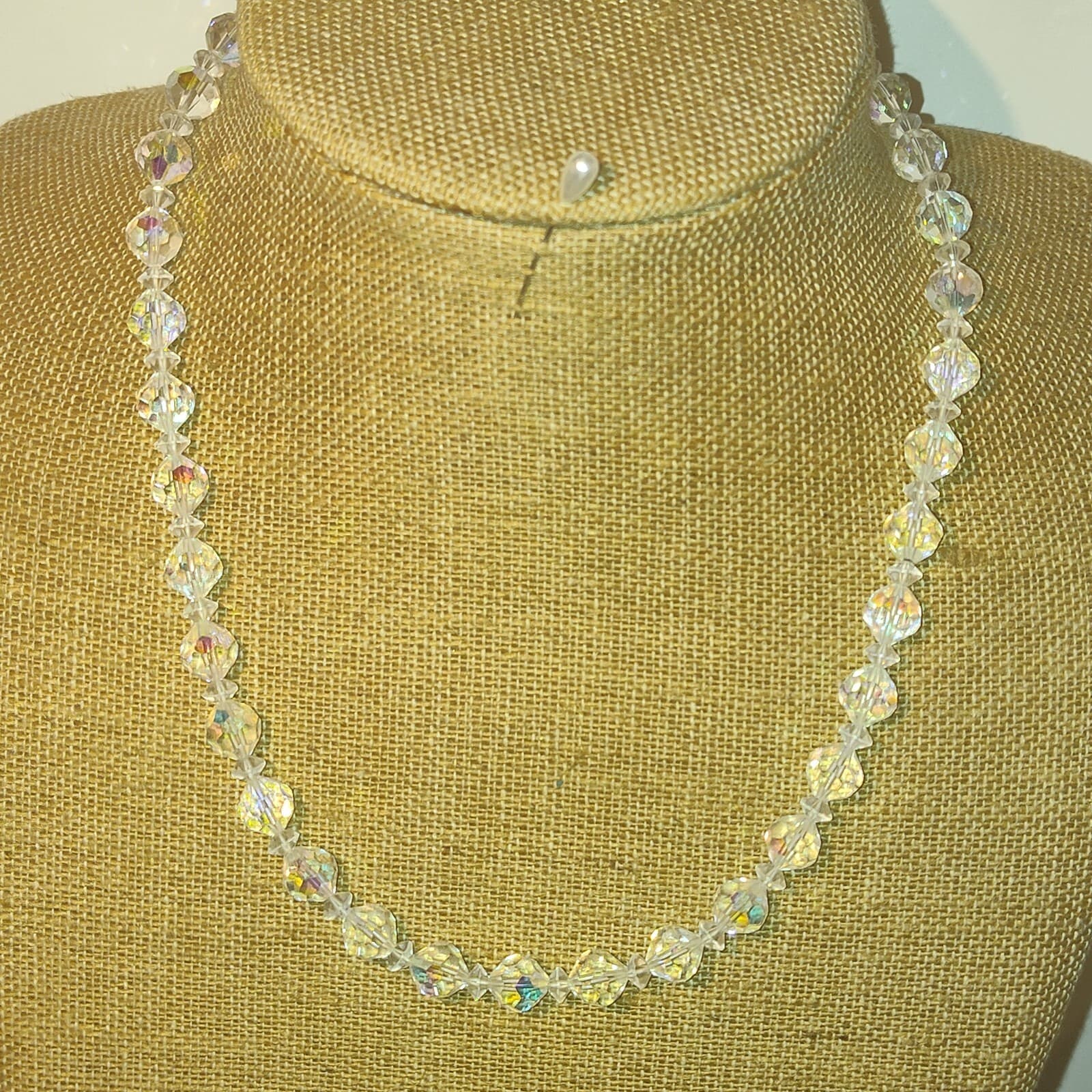 Vintage Aurora Borealis Czech Iridescent Glass Bead Necklace 18 inch - Image 1