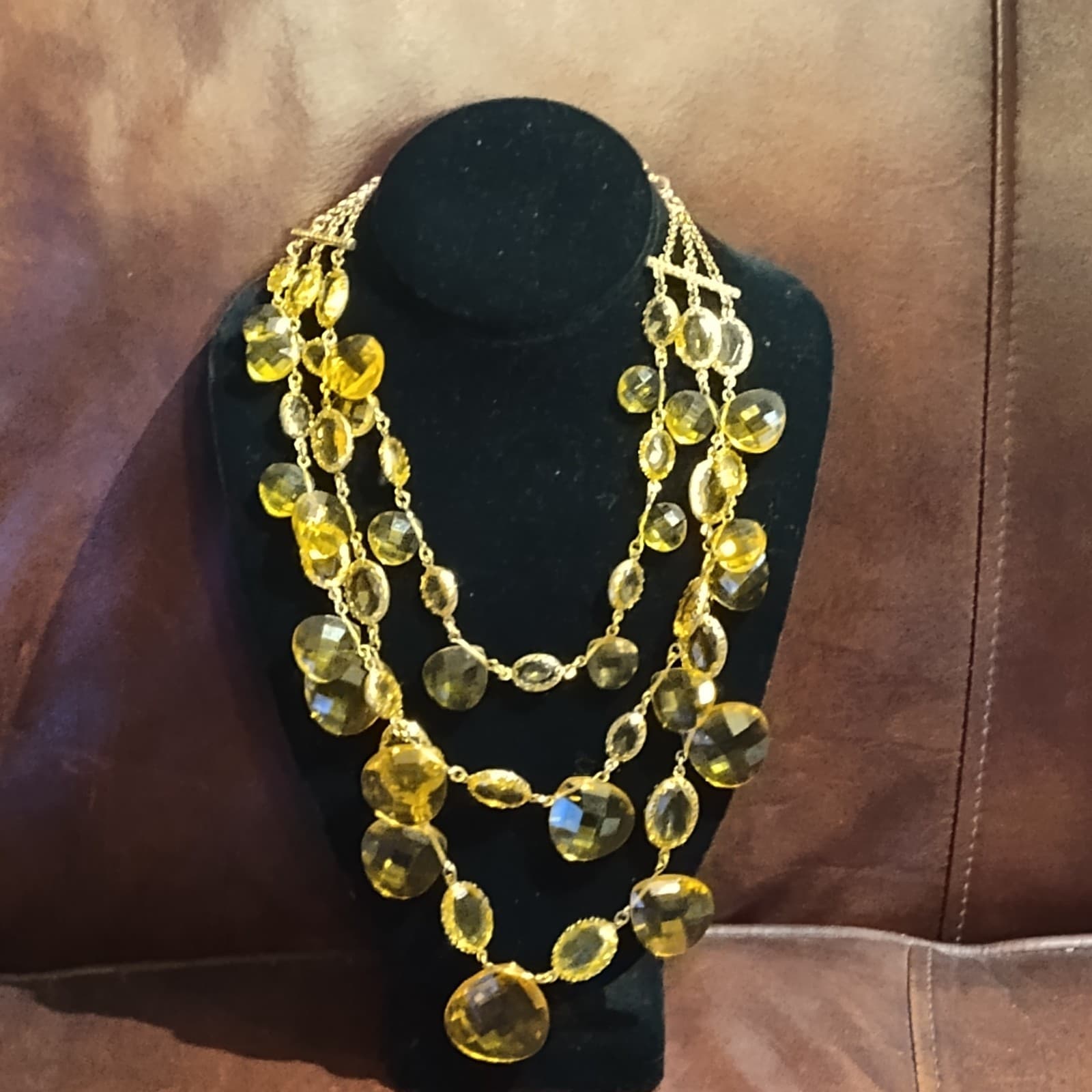 Joan Rivers Lemon Yellow Faux Crystal Contemporary Necklace Triple Strand