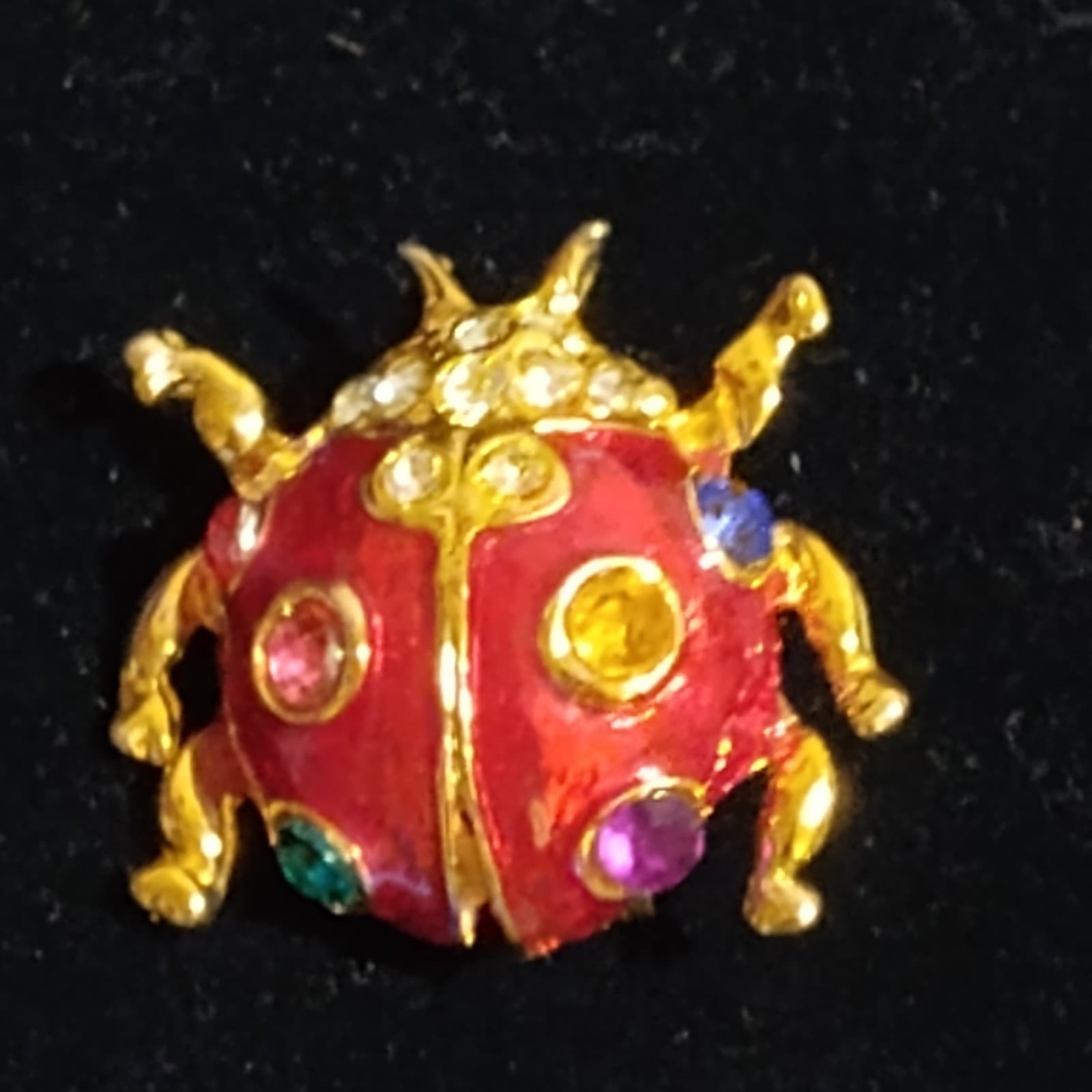 vintage beetle broochgoldtone multi-color stones