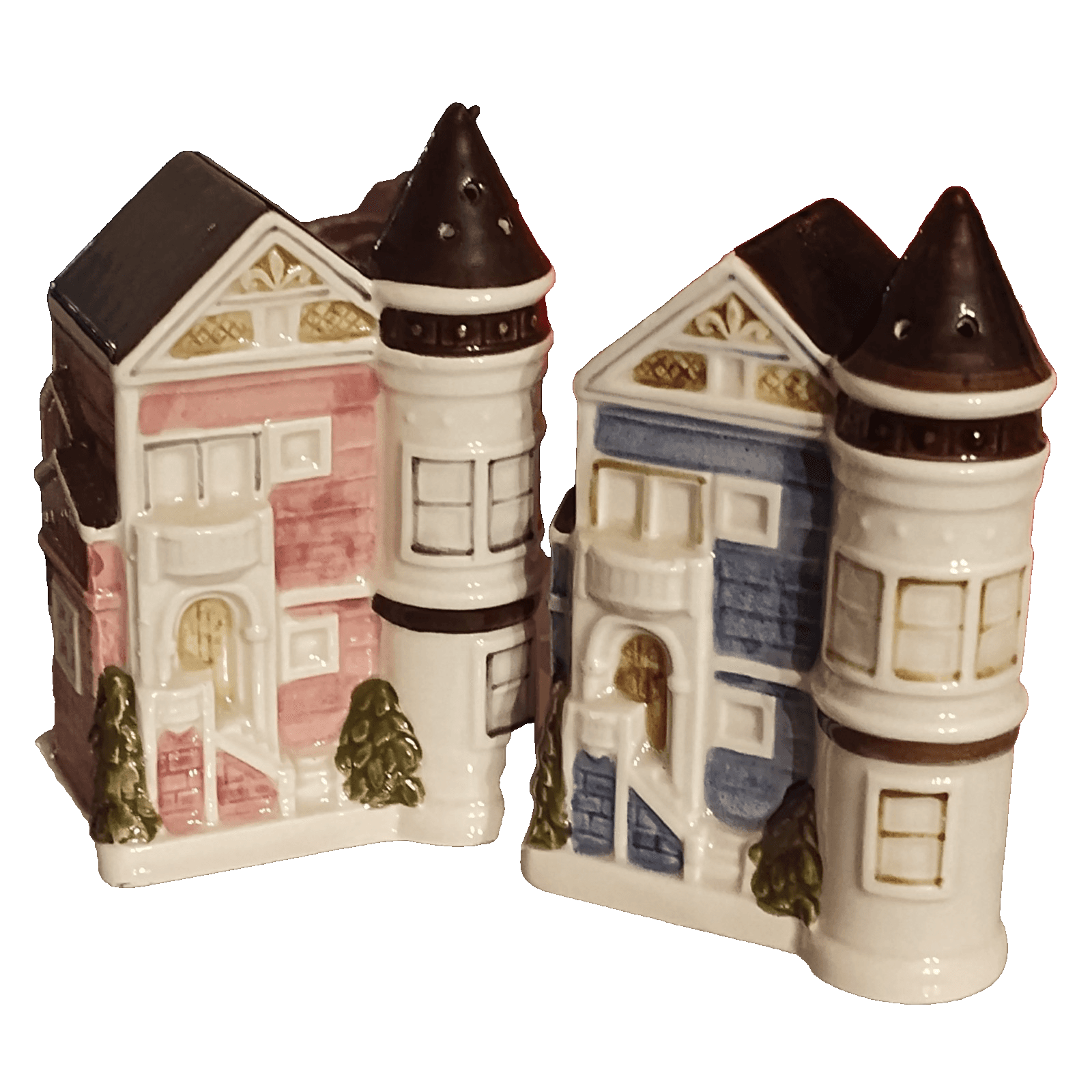 Vtg Otagiri Salt & Pepper Shakers S&Ps Hand Crafted Japan Pink & Blue Houses