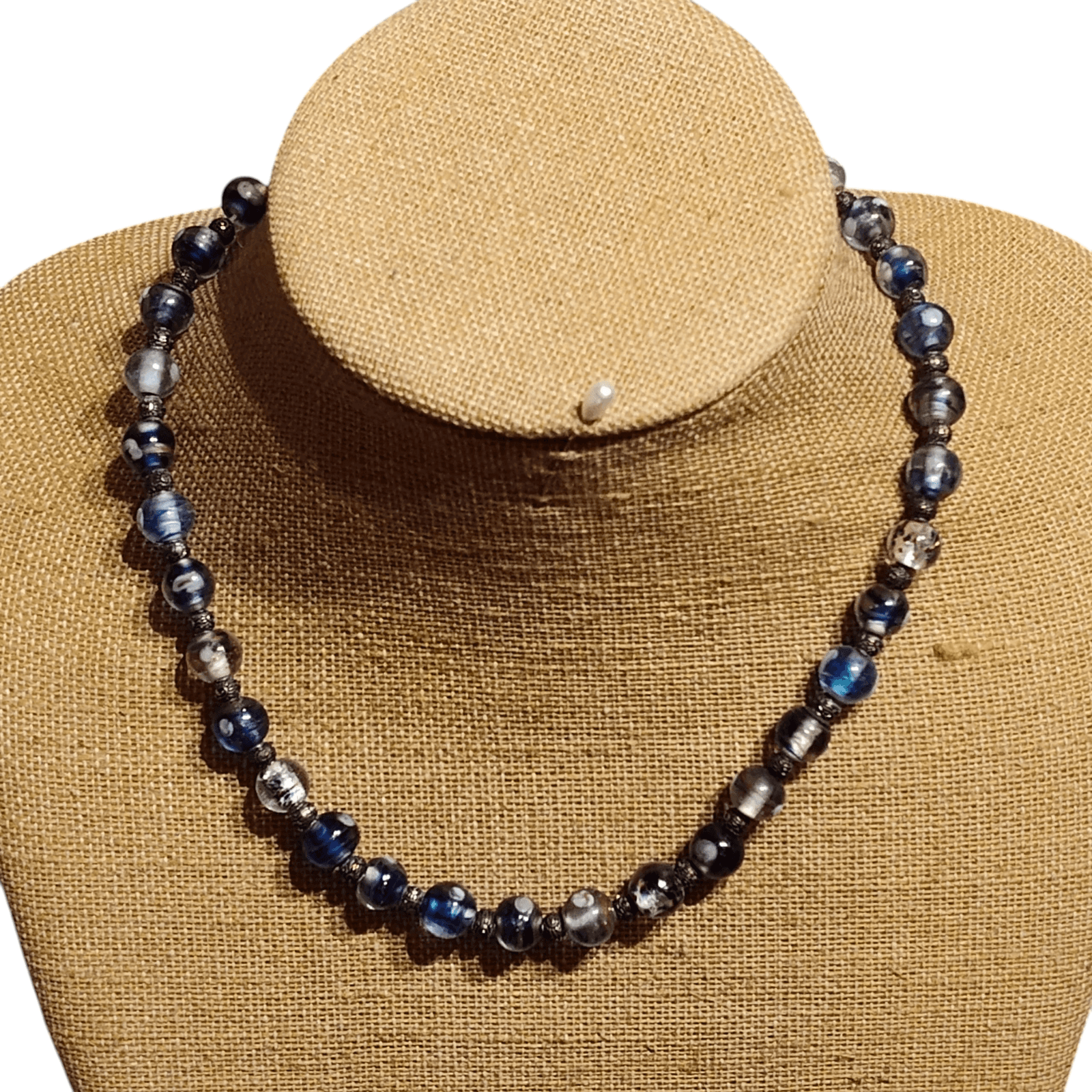 Vintage Murano cobalt blue somerso blue hand blown glass hand knotted Necklace - Image 1