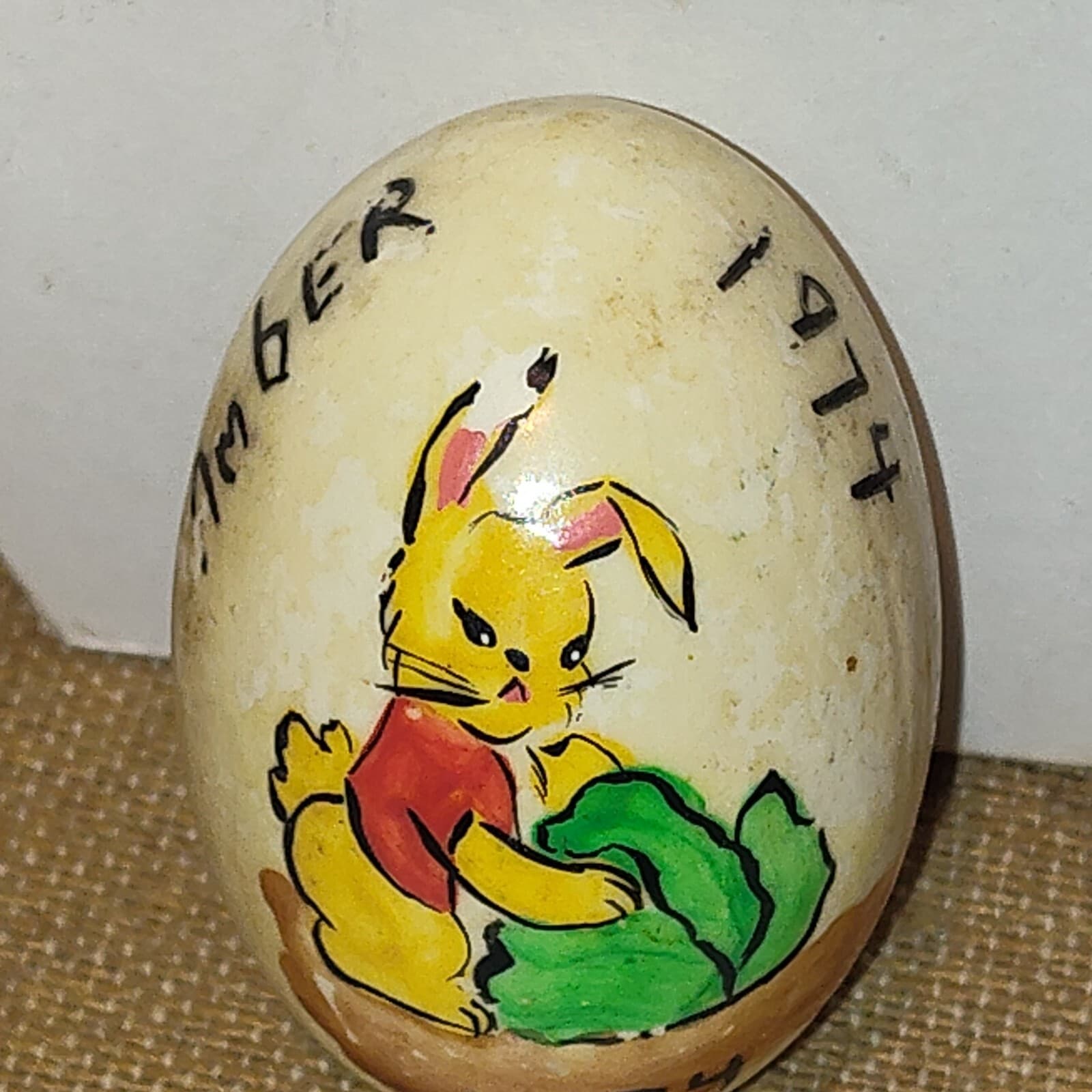 Vintage Ceramic Easter Egg Hand painted bunny 1974 - Image 1