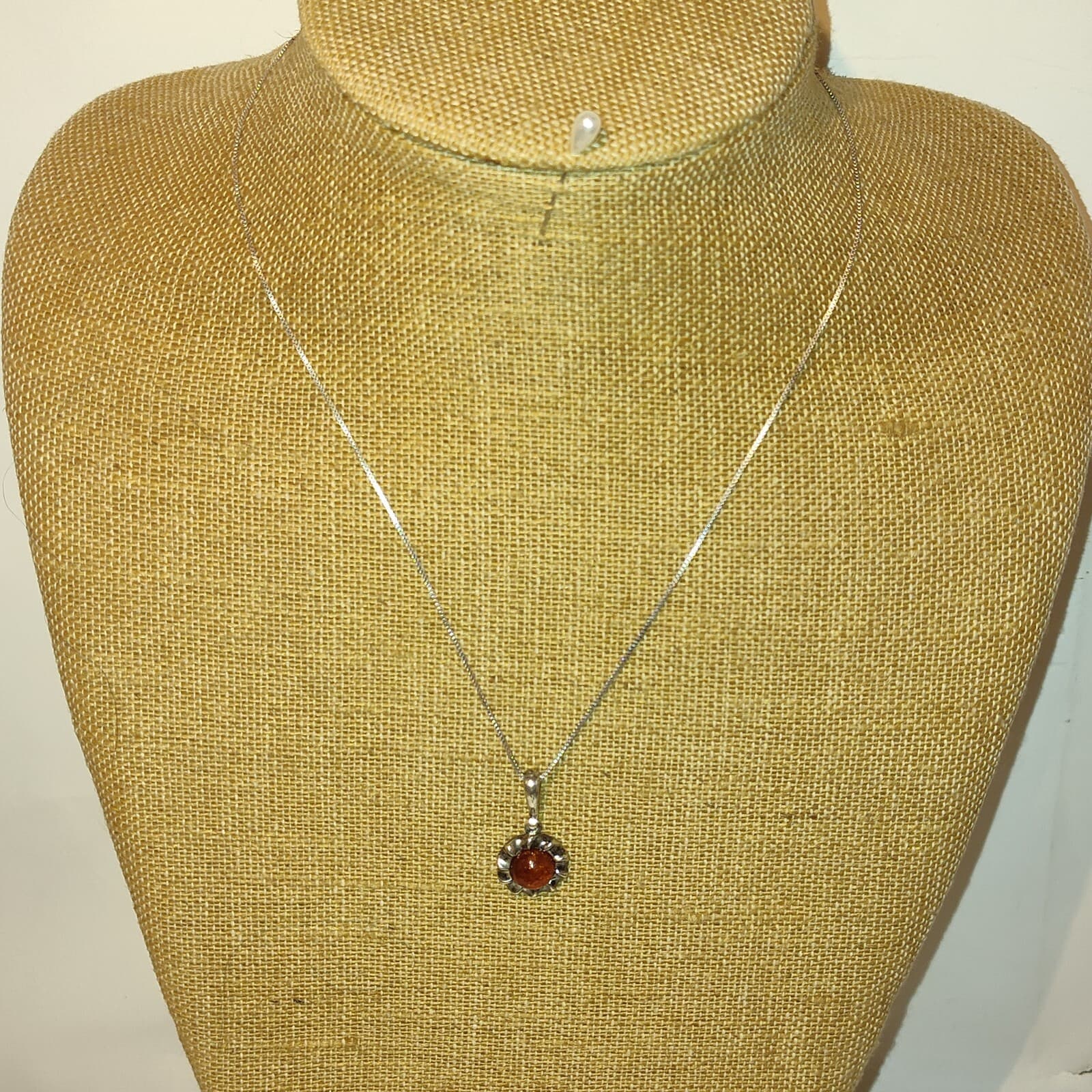 Baltic Amber vintage 925 sterling silver signed pendant necklace - Image 1