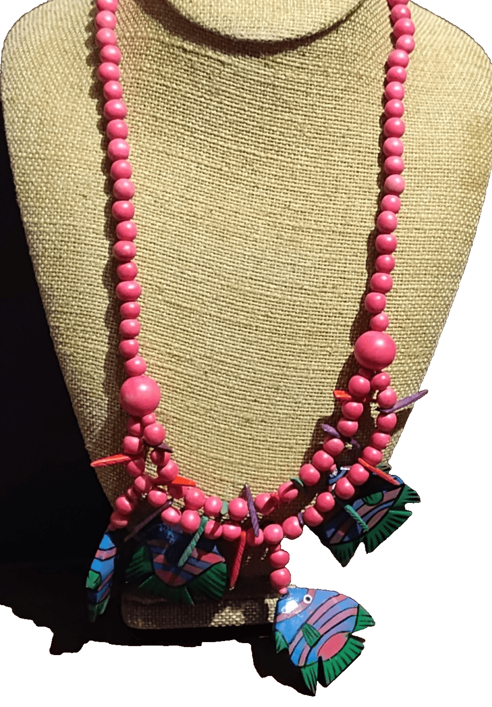 Beautiful Vtg Wood Paradise Ocean Fish Necklace - Image 1