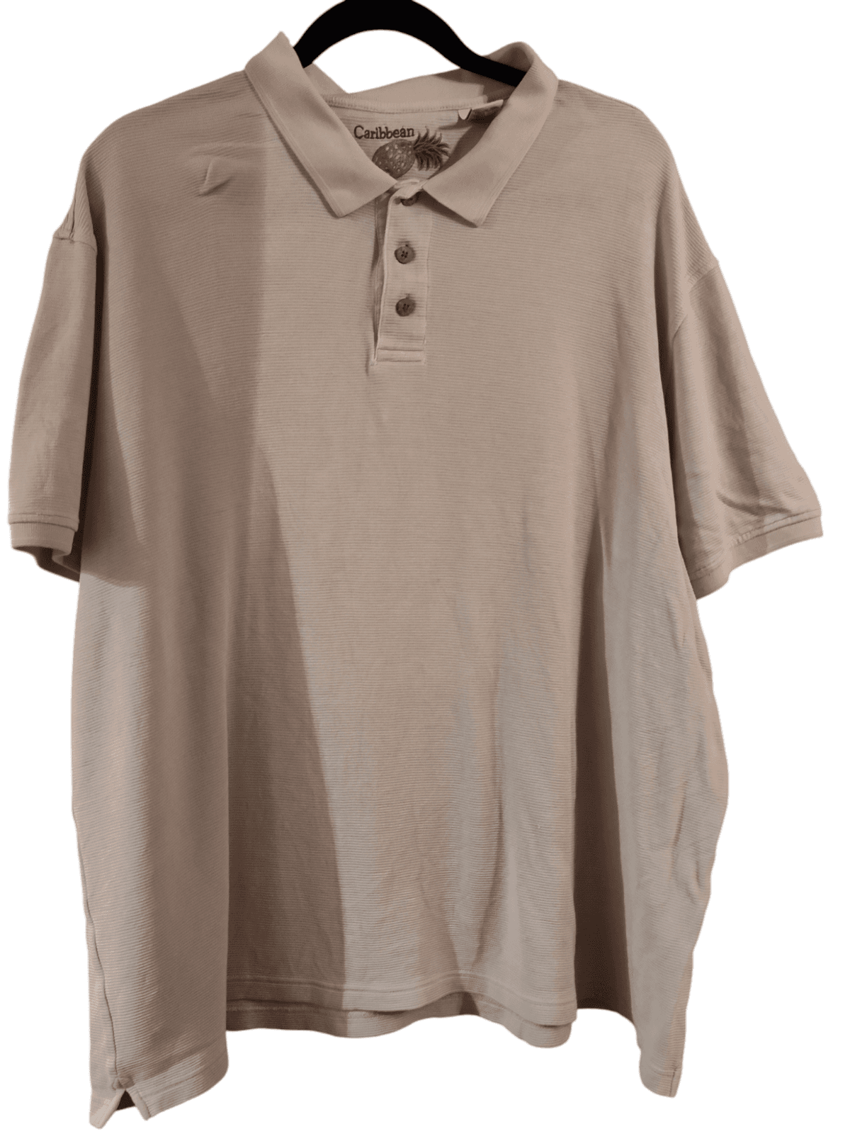 Caribbean Joe Polo Shirt Adult XXL Creme Silk Striped Hawaiian Mens Summer - Image 1