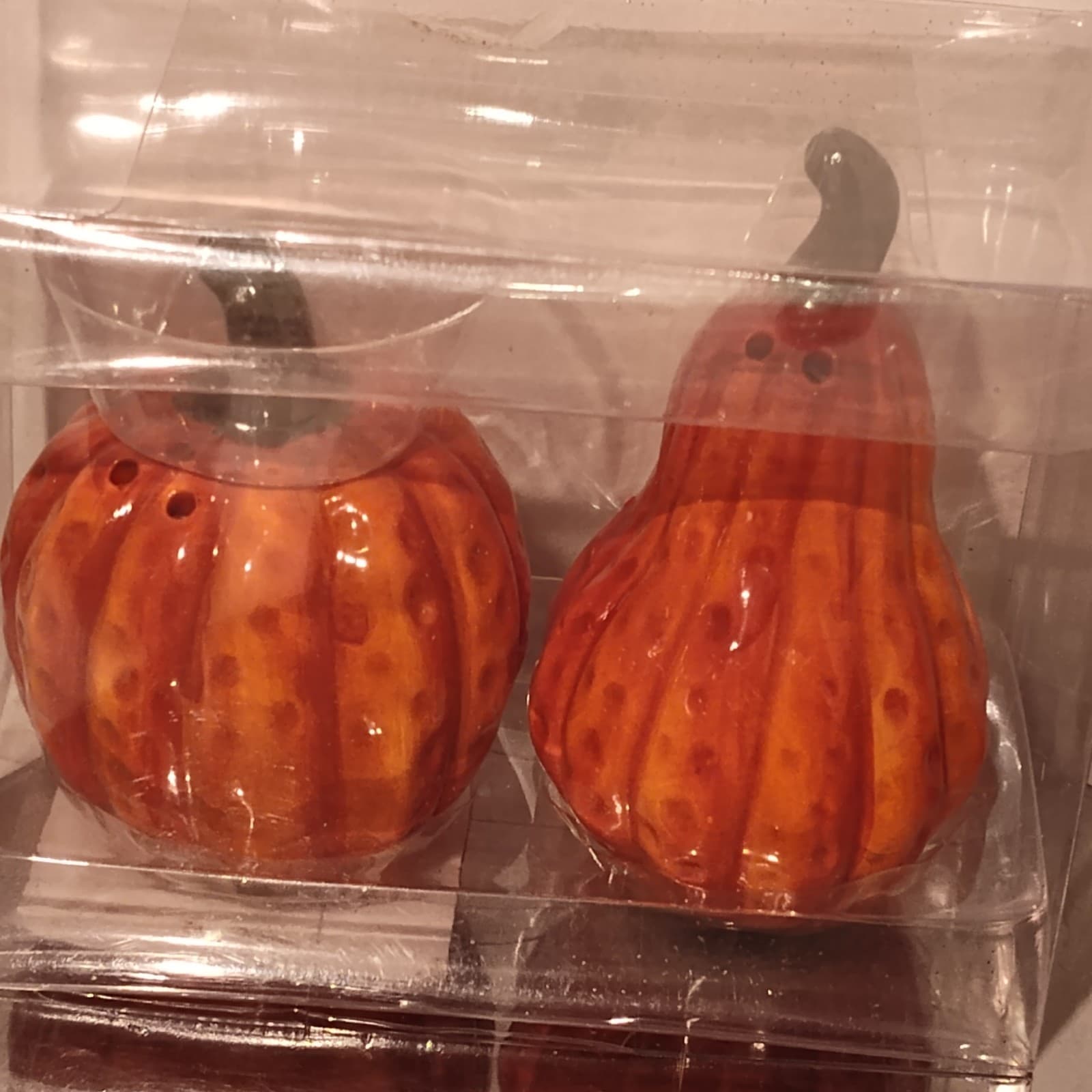 Pier 1 Orange Pumpkin Gourd Salt Pepper Shakers Fall Thanksgiving Halloween - Image 1