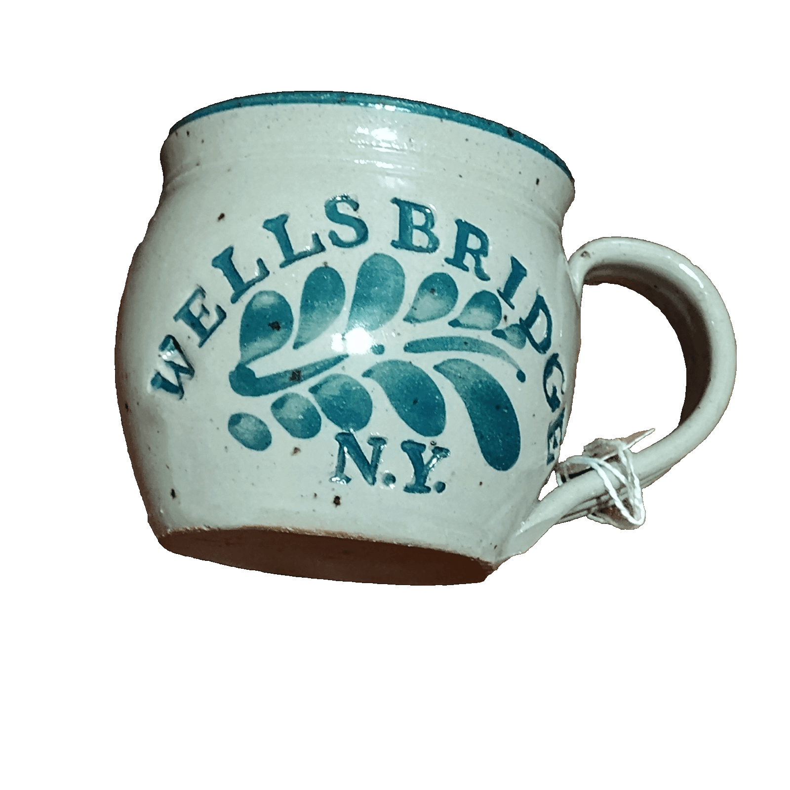 Vintage Salt Glaze STONEWARE POTTERY MUG wells bridge N Y , Signed 12oz - Image 1