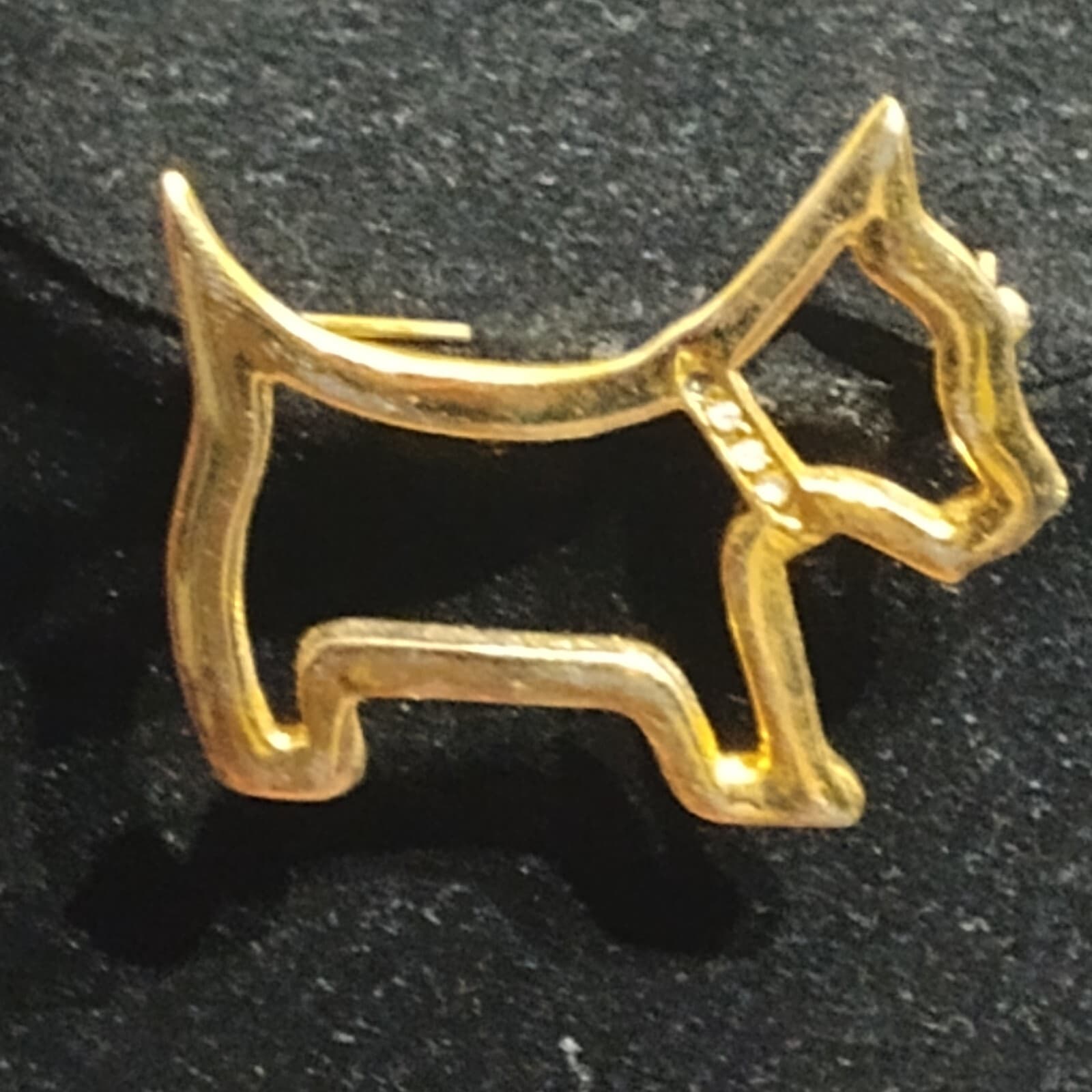 Vintage Gold Tone Scottie Pet Dog Scottish Terrier Clear Rhinestone Brooch Pin - Image 1