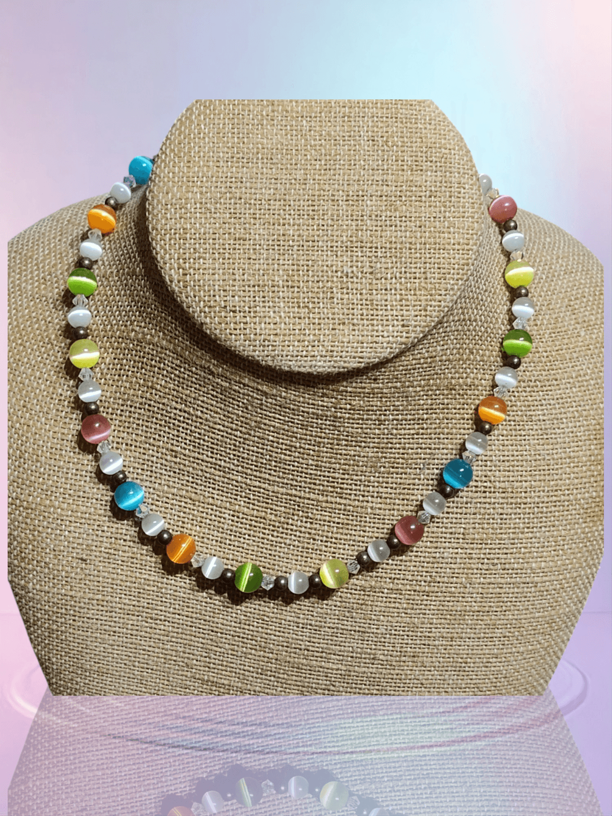 vintage cat eye beads & Sliver beads 925 clasp - Image 1