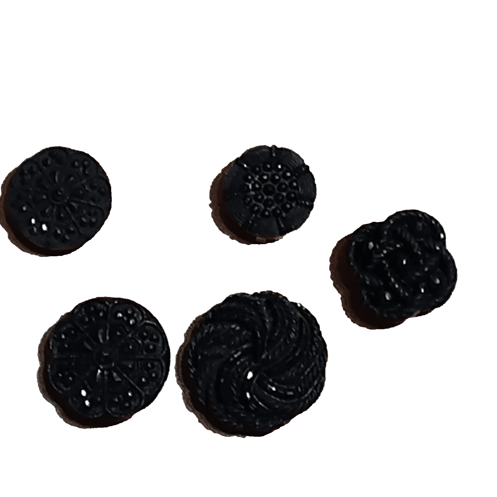 5 Vintage NONY NY Black Beaded Button Covers On Original Accessories 1980s - Image 1