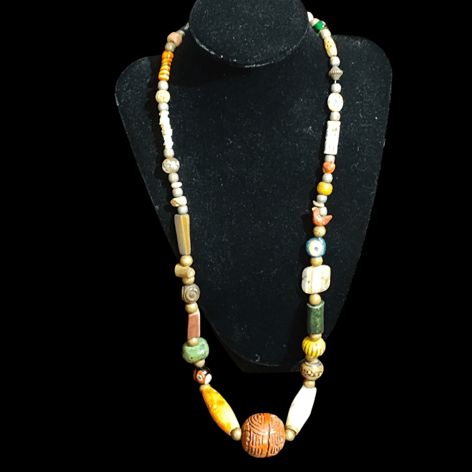 Antique Trade bead Necklace w/ Cinnabar African, Porcelain,Stone,bone - Image 1