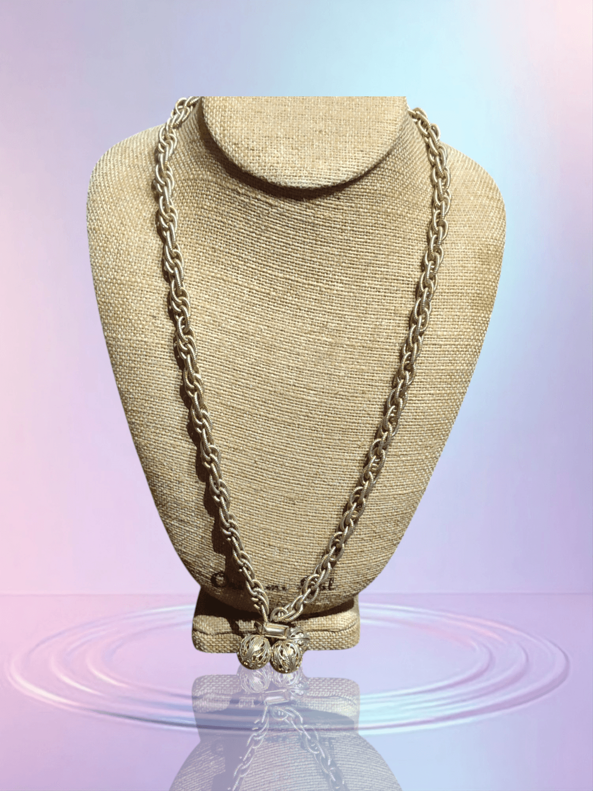 Sautoir Goldtone Chain Necklace 30 Inch Asymmetrical Beaded Vintage Dangle - Image 1