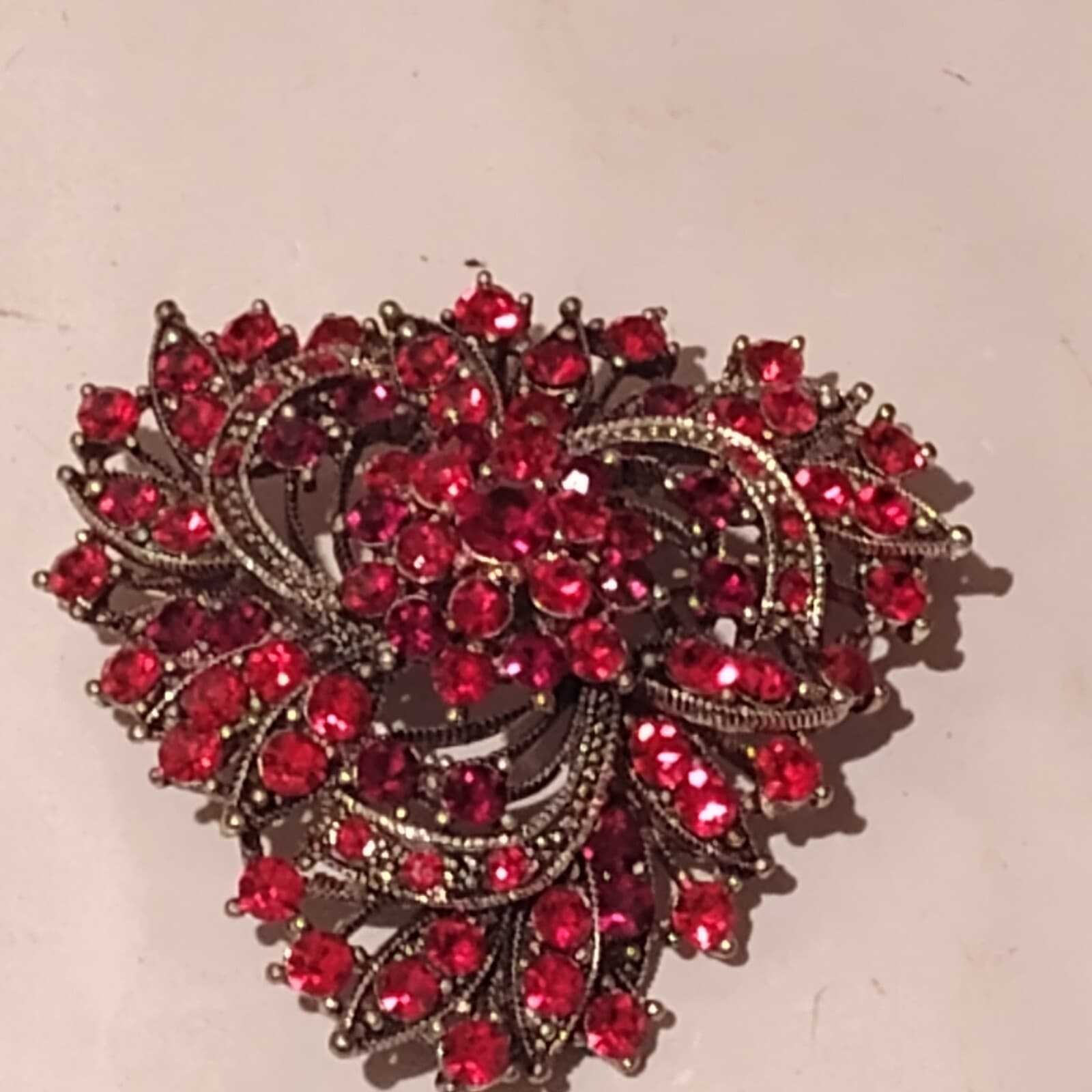 Vintage Bright Red Rhinestone Iridescent Floral Cluster Bouquet Brooch - Image 1
