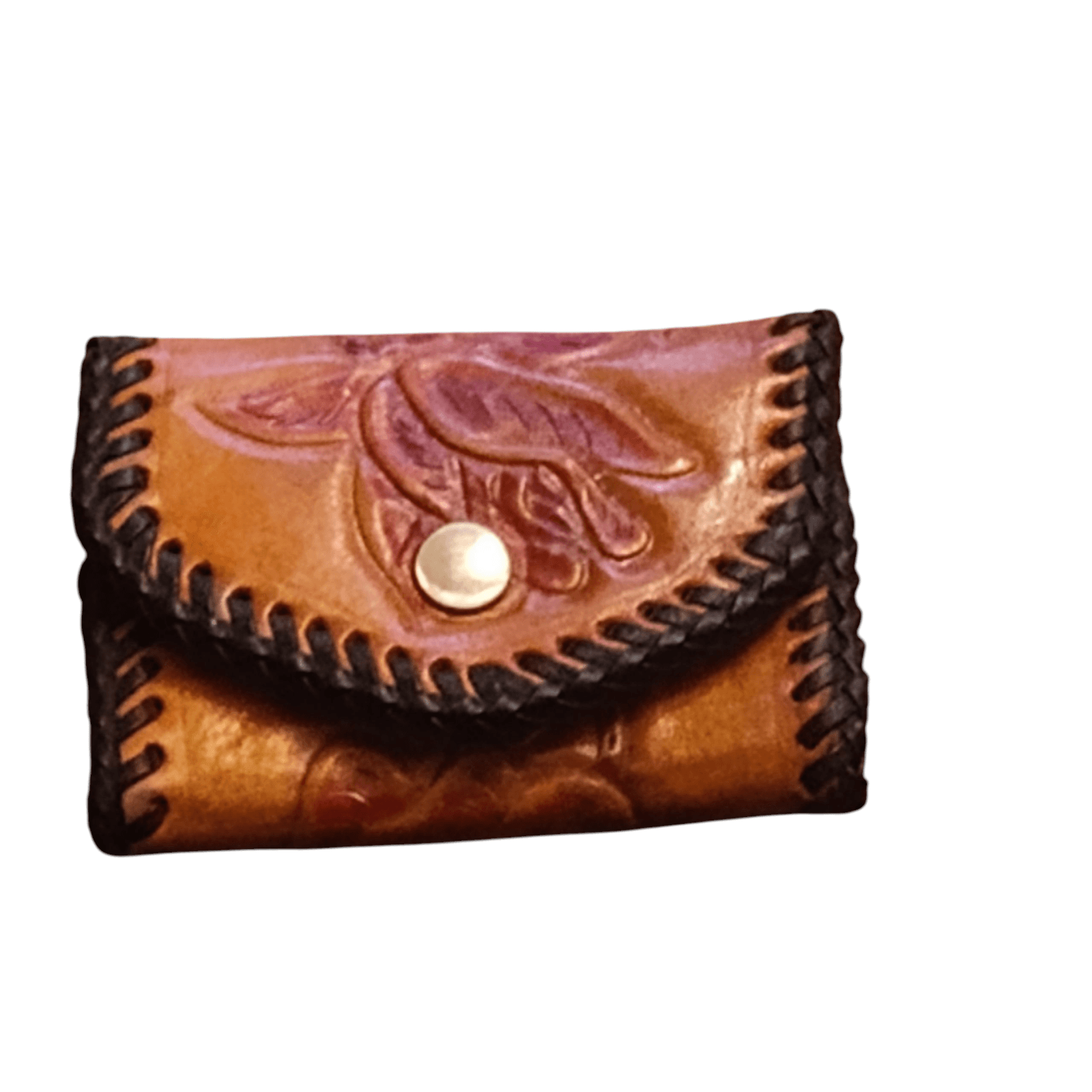 Hand Tooled Vintage Leather Western Key Clip Holder Rose And Whip Stitched - Image 1