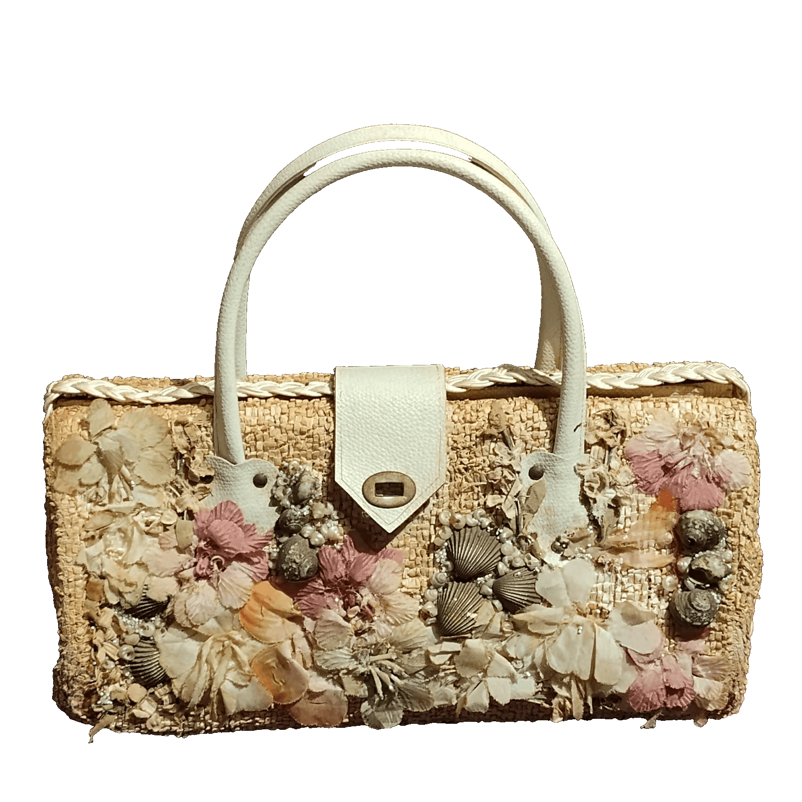 Vintage Princess charming handbag Shells Wicker Basket 1950's - Image 1