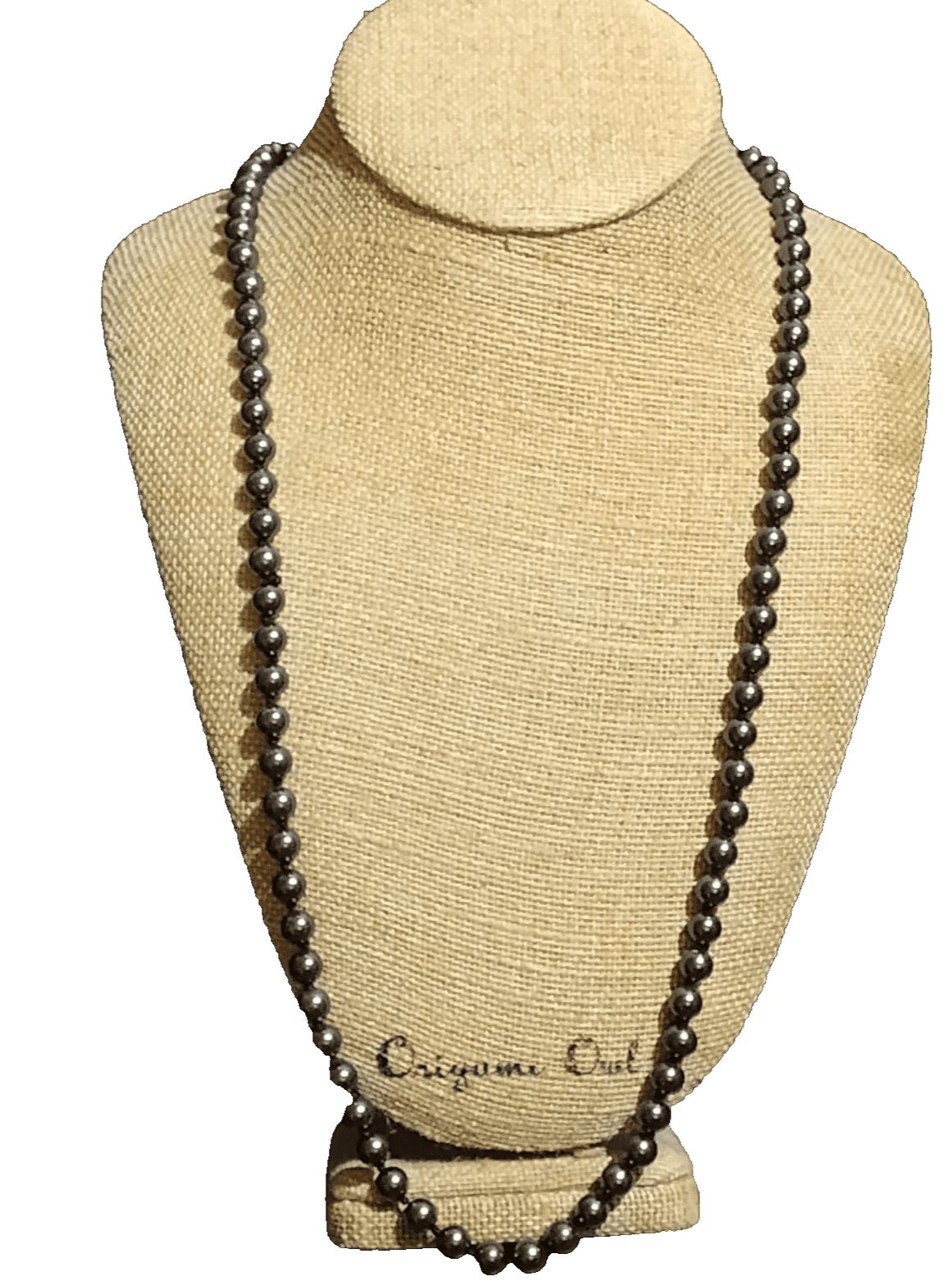 elegant vtg dark hematite long round bead necklace - Image 1