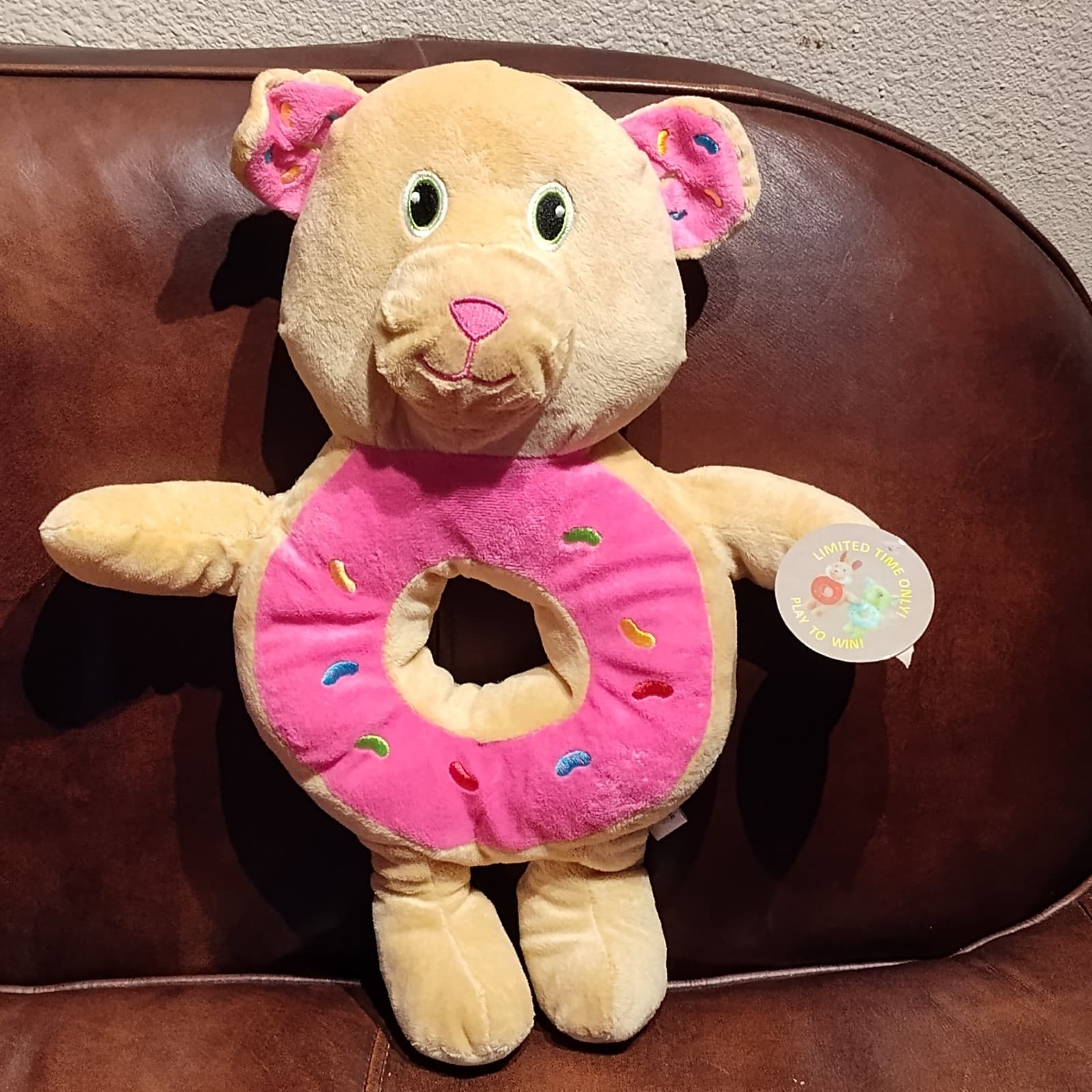 K&K Sales 17" pink Donut Bear Sprinkles Plush Soft Toy Stuffed Animal - Image 1