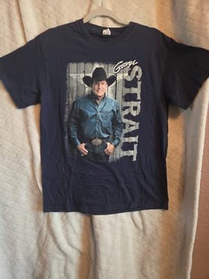 2014 George Strait - The Cowboy Rides Away Tour Shirt - Blue Size Medium - Image 1