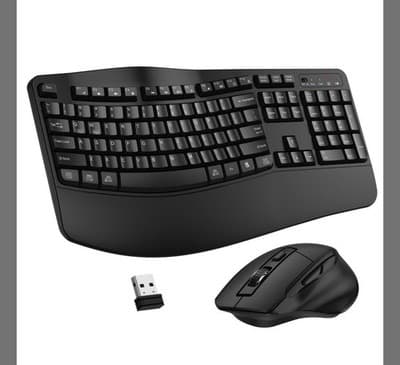 Wireless Keyboard and Mouse Combo,2.4G Full Size Wave Keys Ergonomic Keyboard wi