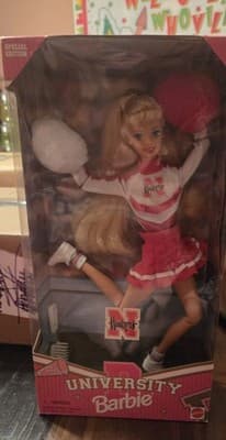 New Vintage 1996 University Barbie Nebraska Huskers Cheerleader Doll #17193 NIB