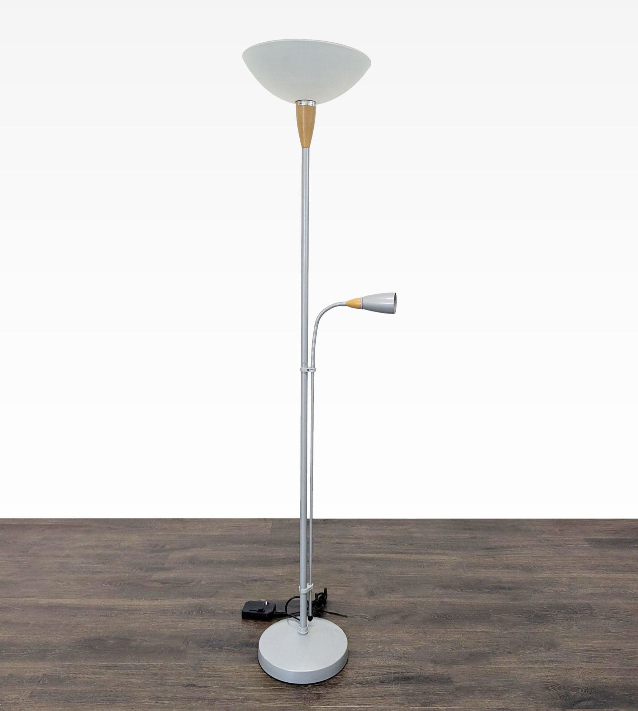 Modern Silver Floor Lamp with Adjustable Reading Light - Image 1