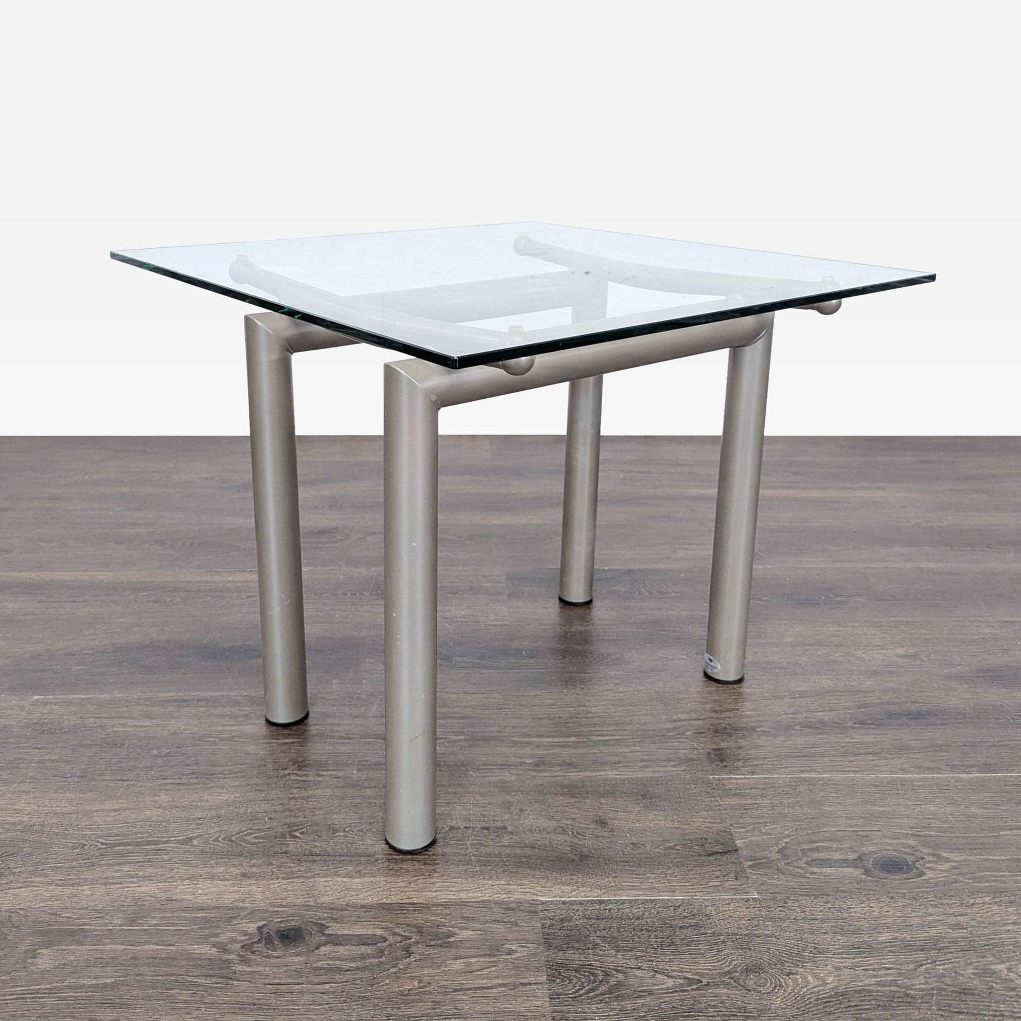 Roy & Benot Glass Top End Table on Metal Base - Image 1