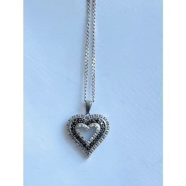 Black and White Diamond & Sterling Silver Pendant & Necklace - Image 1