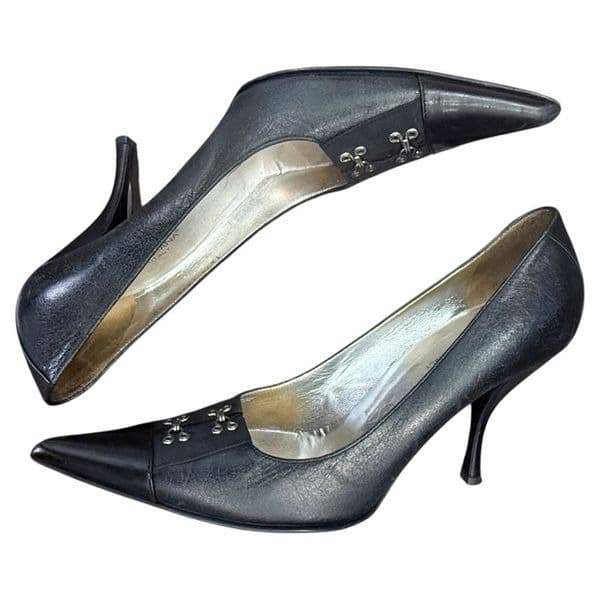 DOLCE & GABBANA Black High Heel Leather Court Pumps D&G Kitten Heel Shoes Dressy - Image 1