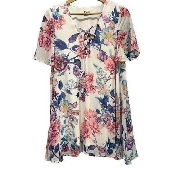 SHOW ME YOUR MUMU Floral Tunic Dress Cover Up Fully Lined Size Large - Image 1
