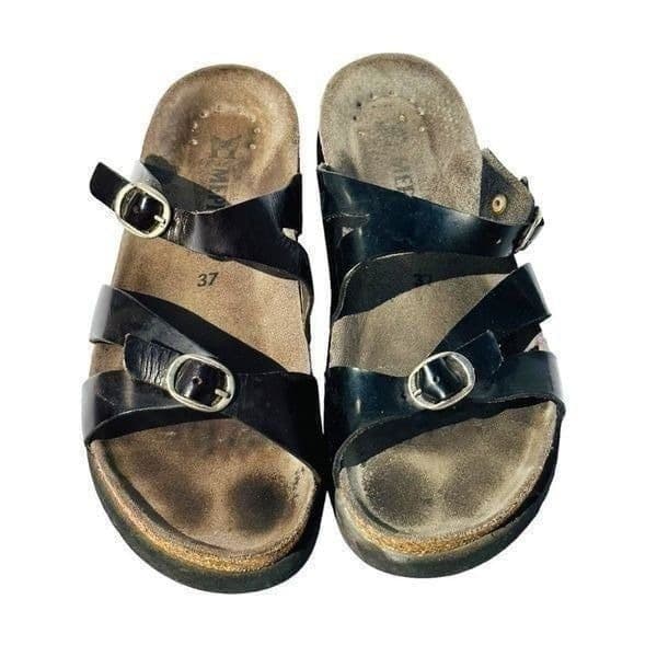 Mephisto Womens Sandals Cork Footbed Double Strap Buckle Slip On Black Size 37 / - Image 1