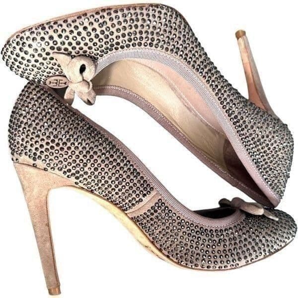 TORY BURCH Phoenix 100mm Pump SoHo Lux Suede Leather Rhinestone Stiletto Shoes D - Image 1