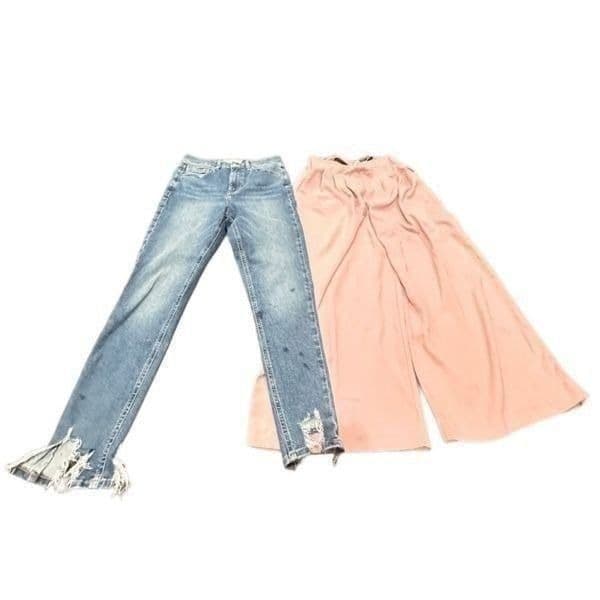 TOPSHOP 2 Pair High Waist Jeans Pants Lot Pink Wide Leg Cropped Trousers Denim J - Image 1