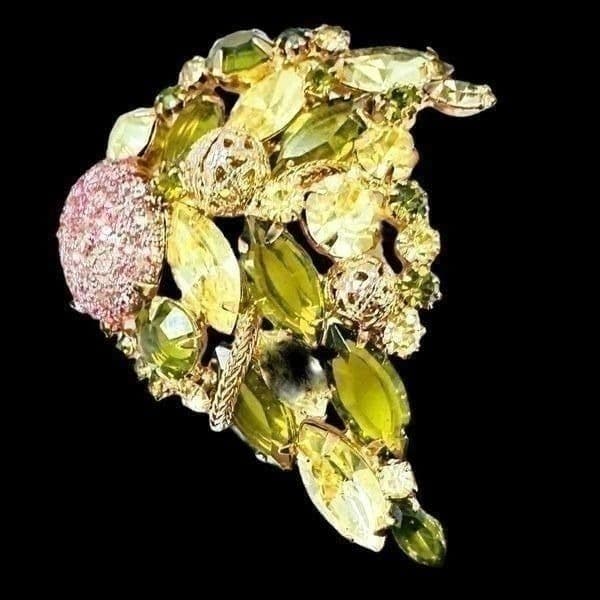 JULIANA DELIZZA & ELSTER D&E Green Cascading Gold Plated Filagree Fruit Salad Rh - Image 1