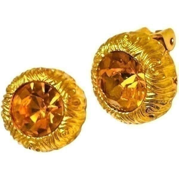 MISH TWORKOWSKI Gold Plated Citrine Yellow Orange Rhinestone Statement Clip On E - Image 1