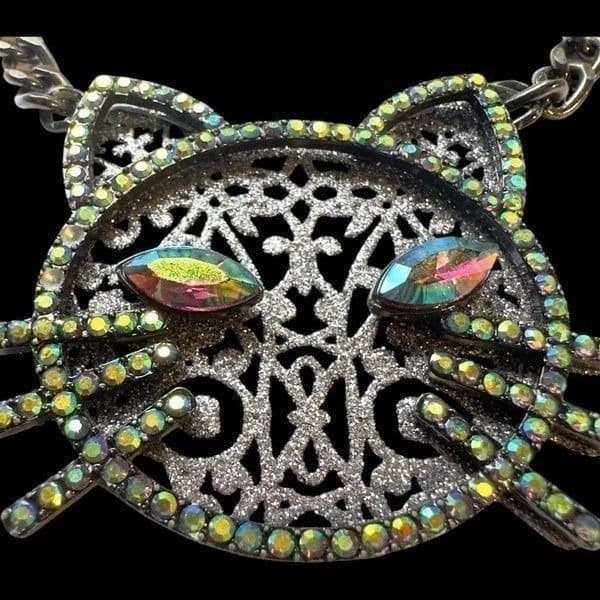 BETSY JOHNSON Jewelry Dark Magic Green Blue Eye Black Cat Rhinestone Glitter Spa - Image 1