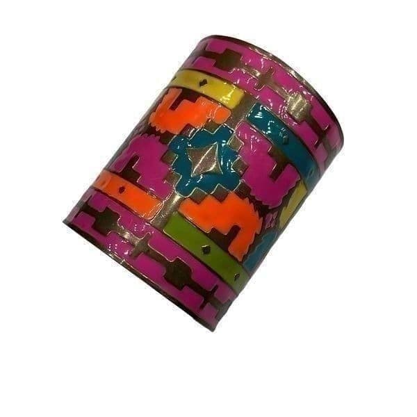 Enamel Tribal Painted Native American Inspired Wide Cuff Bracelet - Image 1