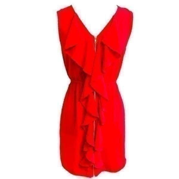 NWT FRANCESCA’S Full Zip Up V Neck Sleeveless Ruffle Red Dress Cocktail Flirty P