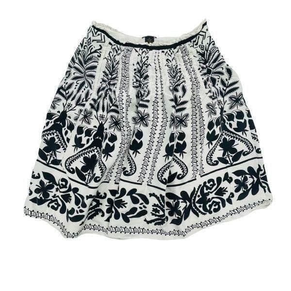 GRACE ELEMENTS Skirt Black & White 100% Silk Pleated A Line Flirty Abstract Flor - Image 1