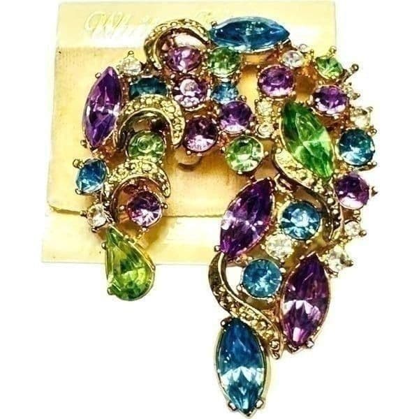 WHITE WIDOW VINTAGE NWT Crystal Rhinestone Brooch Pin With No Missing Stones - Image 1