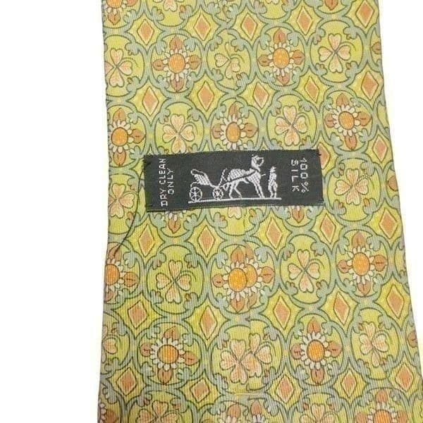 HERMES PARIS 100% Silk Neck Tie Hermes Yellow Green Orange Geometric Abstract Ti - Image 1