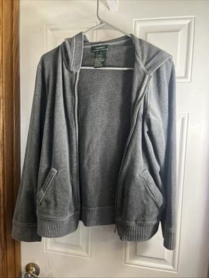 Ralph Lauren Women's Sz Med Velour Full Zip Grey Hooded Sweater Sweatshirt - Image 1