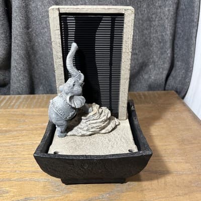 9" H Elephant Tabletop Water Fountain with New Batteries and LED Lights - Image 1