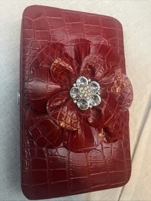 Red Floral Bejeweled Clasp Wallet With Insert NWOT - Image 1