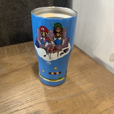 super mario stainless steel tumbler From Nintendo with Luigi Blue Cup No Lid - Image 1