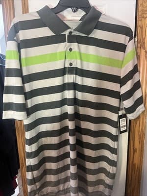 Mark & Dutch Size L Men’s Polo 100% Polyester Gray Striped - Image 1